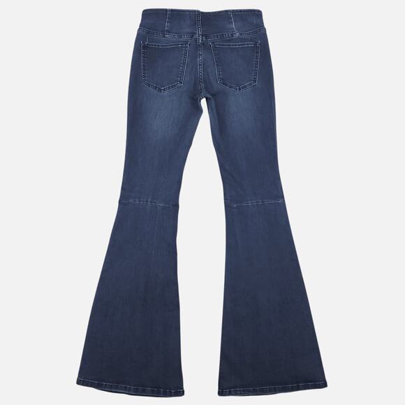 Free People Penny Flare Jeans Womens 26 Dark Blue Elastic Waist Bell Bottom Y2K - Picture 2 of 12